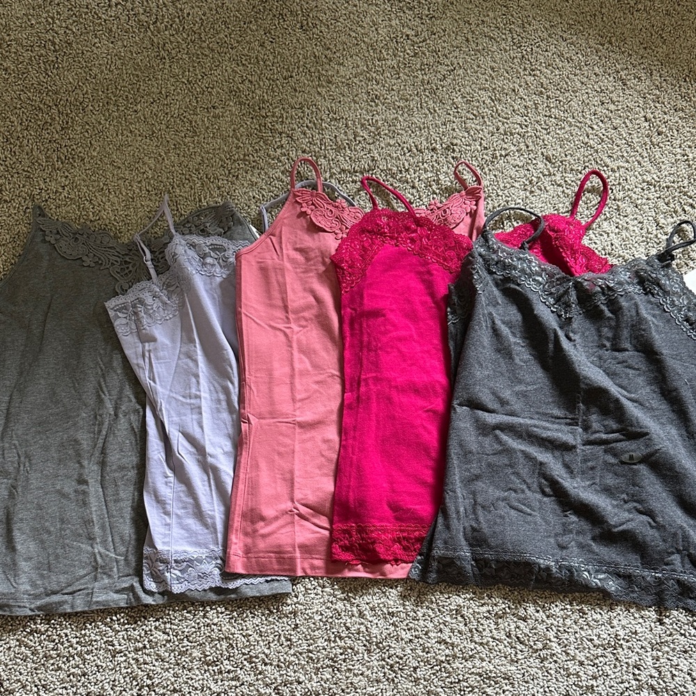 Van Heusen Lace Trim Tank Tops - Gray, White, Pink, Coral